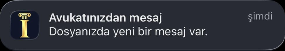 Kilit ekranında uygulama bildirimi: Avukatınızdan mesaj, dosyanızda yeni bir mesaj var
